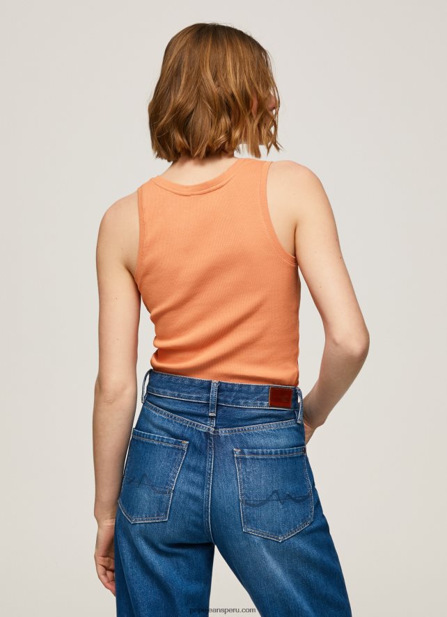 mujer camiseta de canalé con manga sisa Pepe Jeans 44JTZ398 durazno - Imagen 4