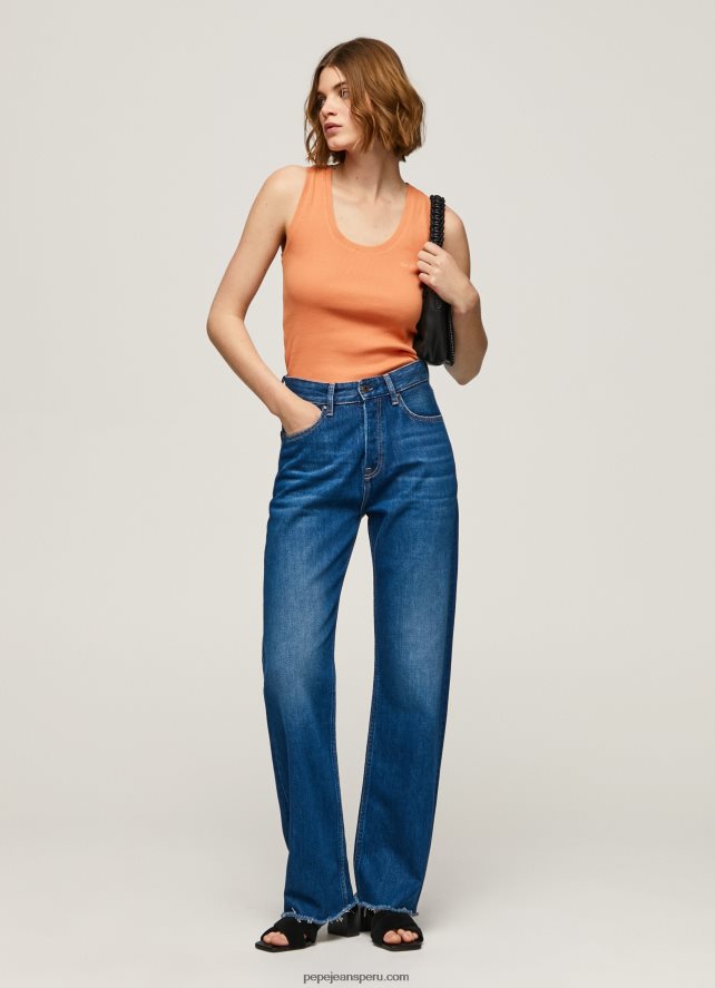 mujer camiseta de canalé con manga sisa Pepe Jeans 44JTZ398 durazno - Imagen 1
