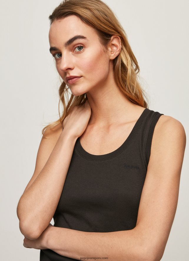 mujer_camiseta_de_canale_con_manga_sisa_pepe_jeans_44jtz440_negro.jpg mujer camiseta de canalé con manga sisa Pepe Jeans 44JTZ440 negro - Imagen 1