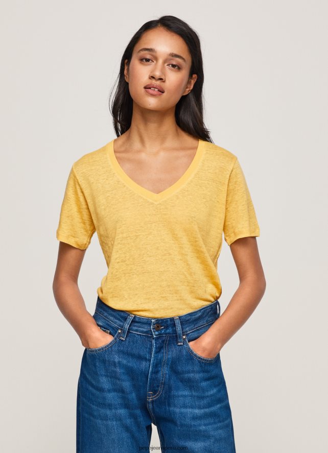 mujer camiseta de lino con cuello de pico Pepe Jeans 44JTZ453 brillar - Imagen 3