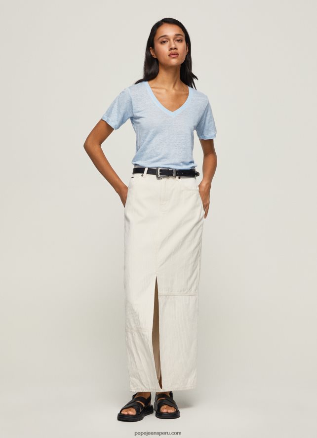 mujer camiseta de lino con cuello de pico Pepe Jeans 44JTZ466 bahía - Imagen 2