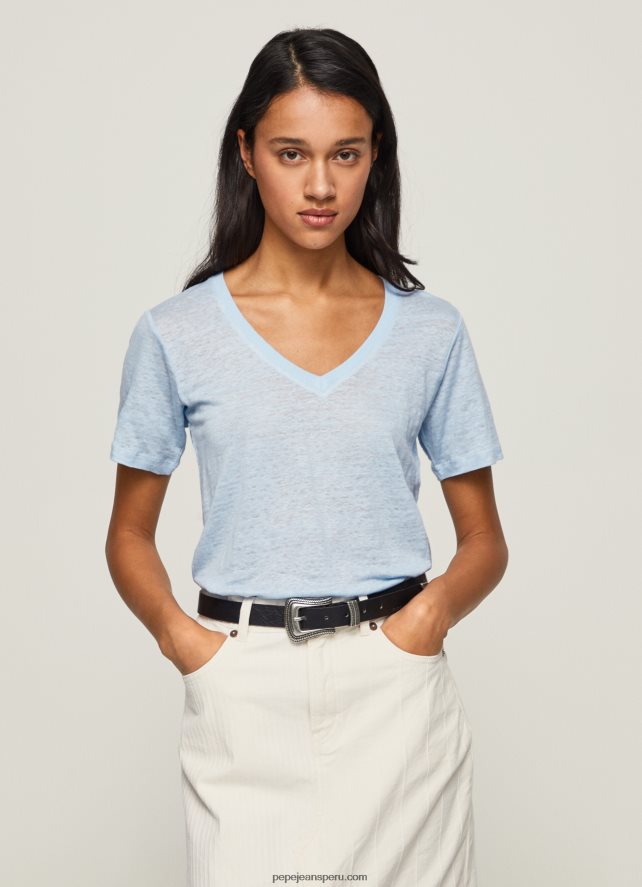 mujer camiseta de lino con cuello de pico Pepe Jeans 44JTZ466 bahía - Imagen 3