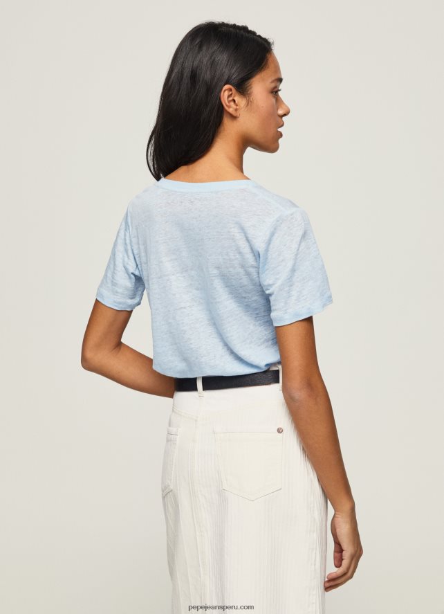 mujer camiseta de lino con cuello de pico Pepe Jeans 44JTZ466 bahía - Imagen 4