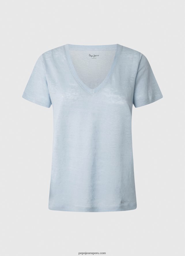 mujer camiseta de lino con cuello de pico Pepe Jeans 44JTZ466 bahía - Imagen 5