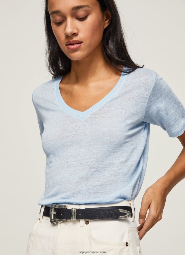 mujer camiseta de lino con cuello de pico Pepe Jeans 44JTZ466 bahía - Imagen 1