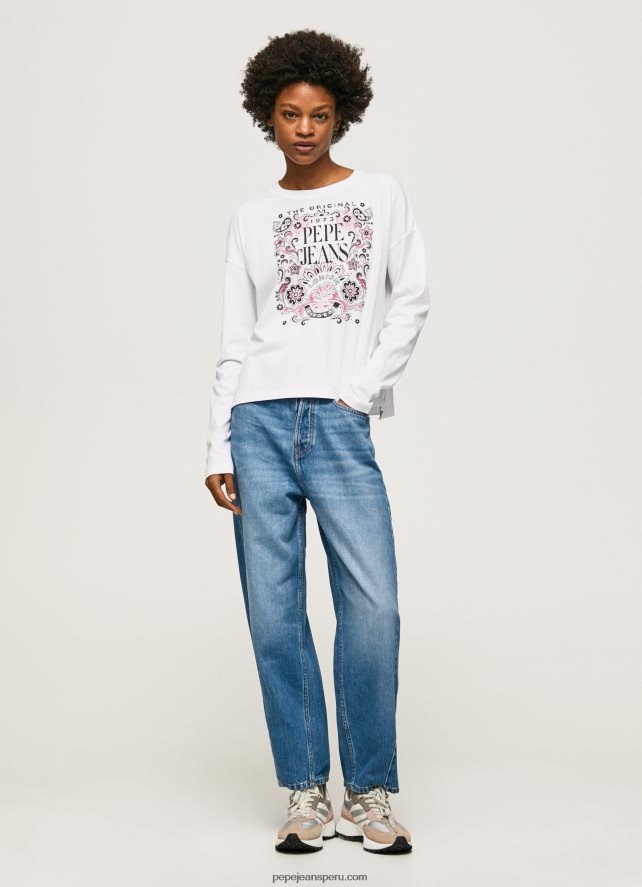 mujer camiseta de manga larga con logo maxi Pepe Jeans 44JTZ389 blanco - Imagen 2
