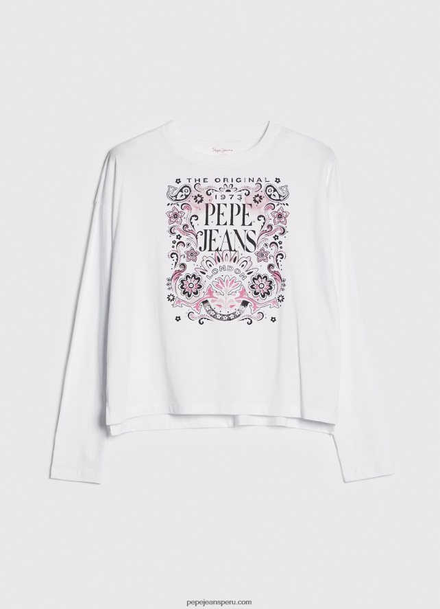 mujer camiseta de manga larga con logo maxi Pepe Jeans 44JTZ389 blanco - Imagen 5