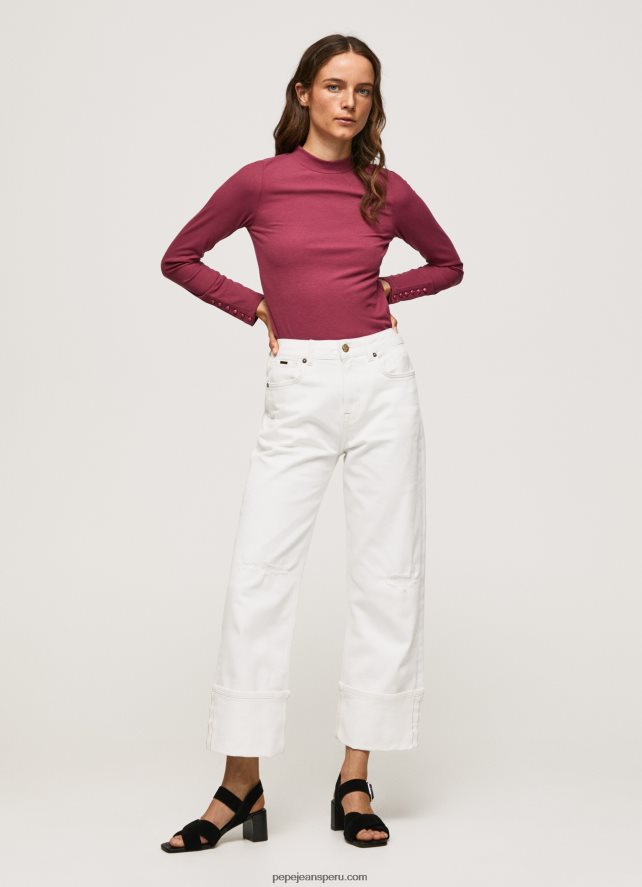 mujer camiseta de manga larga de canalé Pepe Jeans 44JTZ393 rubor oscuro - Imagen 2