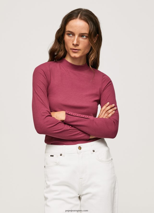mujer camiseta de manga larga de canalé Pepe Jeans 44JTZ393 rubor oscuro - Imagen 4