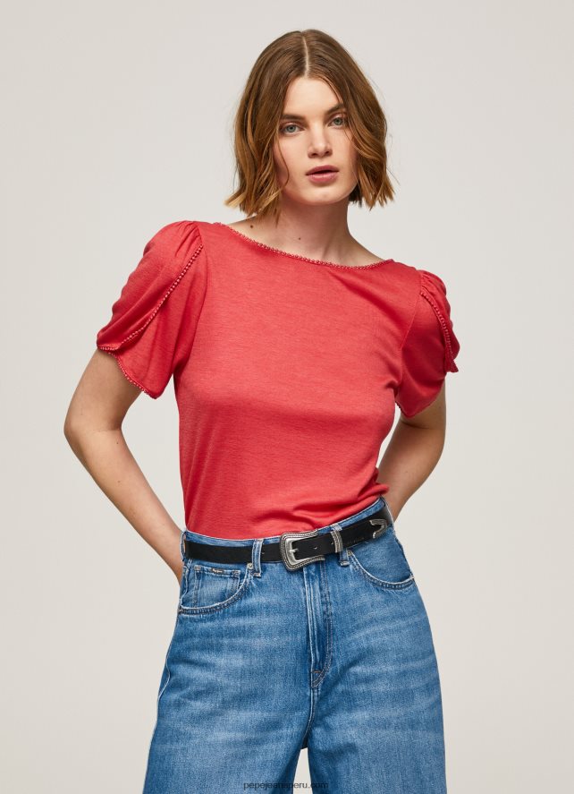 mujer camiseta jaspeada con cuello barco Pepe Jeans 44JTZ435 estudio rojo - Imagen 2