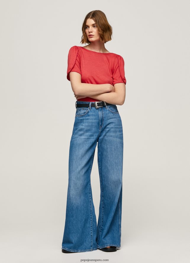 mujer camiseta jaspeada con cuello barco Pepe Jeans 44JTZ435 estudio rojo - Imagen 3