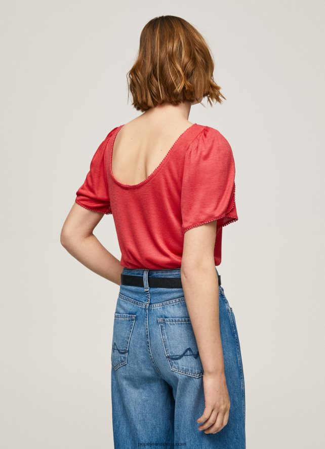 mujer camiseta jaspeada con cuello barco Pepe Jeans 44JTZ435 estudio rojo - Imagen 4