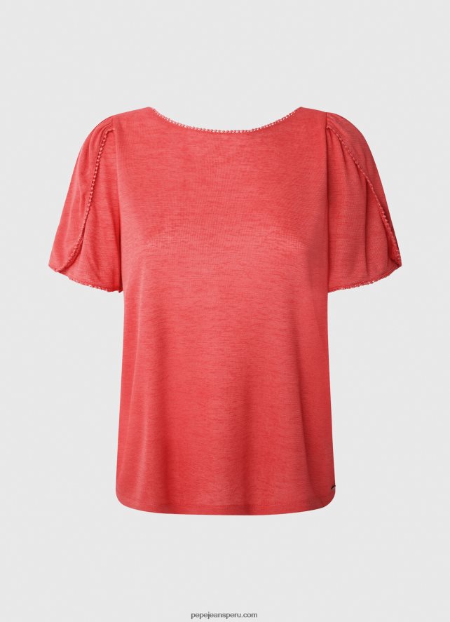 mujer camiseta jaspeada con cuello barco Pepe Jeans 44JTZ435 estudio rojo - Imagen 5