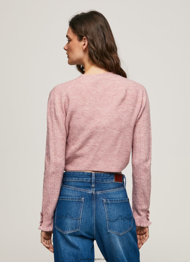 mujer cárdigan con cuello en V calado Pepe Jeans 44JTZ248 rosa nublado - Imagen 3