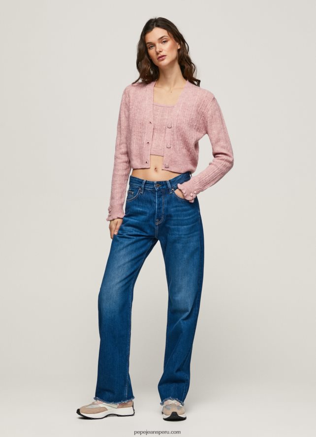mujer cárdigan con cuello en V calado Pepe Jeans 44JTZ248 rosa nublado - Imagen 4