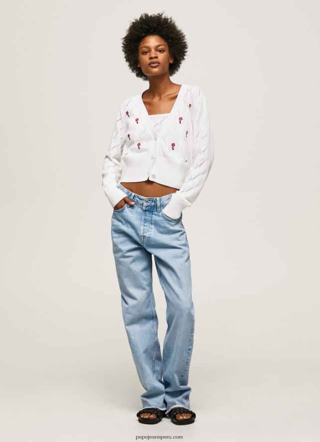 mujer cárdigan de algodón con flores bordadas Pepe Jeans 44JTZ231 blanco - Imagen 2