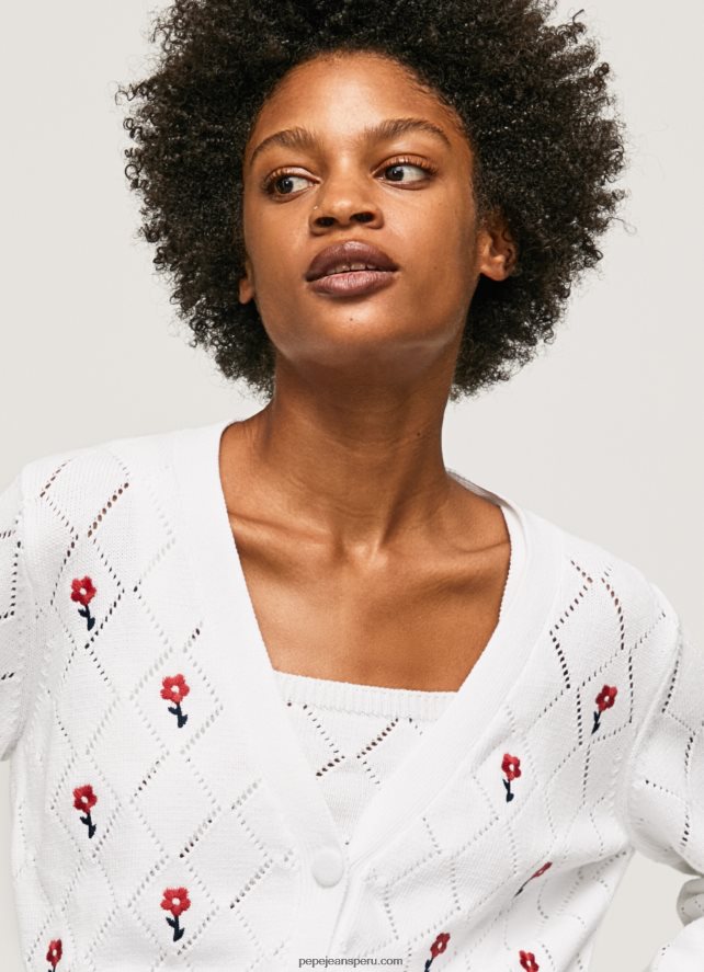 mujer cárdigan de algodón con flores bordadas Pepe Jeans 44JTZ231 blanco - Imagen 3