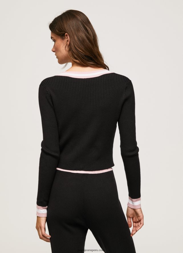 mujer cárdigan de canalé con cuello en V Pepe Jeans 44JTZ264 negro - Imagen 4