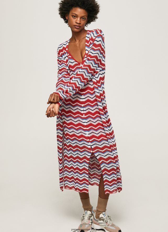 mujer cárdigan largo con estampado en zig-zag Pepe Jeans 44JTZ225 estudio rojo - Imagen 3