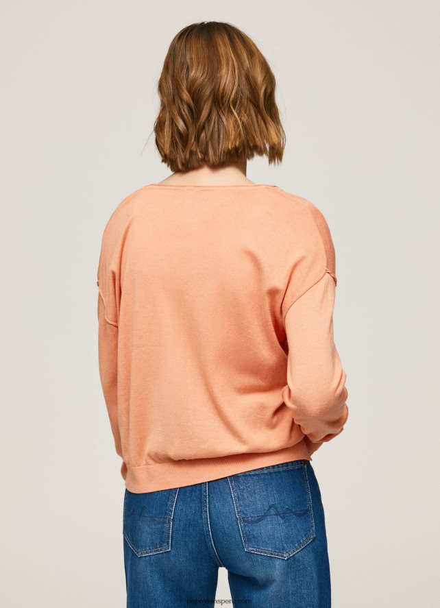 mujer jersey de ajuste holgado con escote en v Pepe Jeans 44JTZ241 durazno - Imagen 4