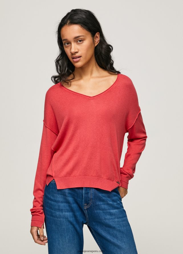 mujer jersey de ajuste holgado con escote en v Pepe Jeans 44JTZ258 estudio rojo - Imagen 2
