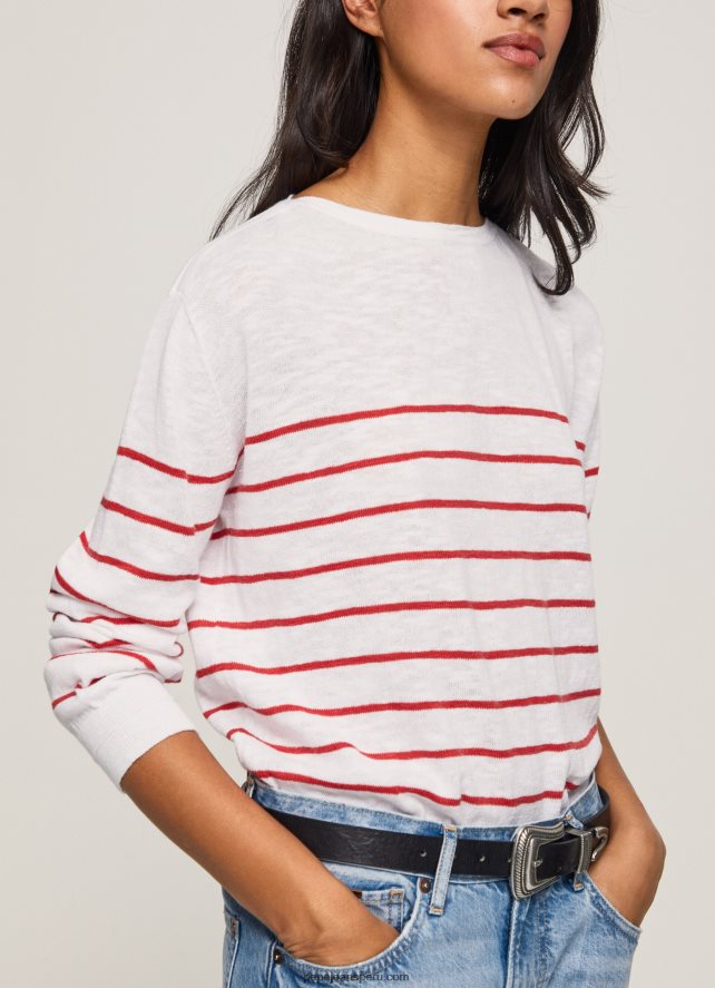 mujer jersey de algodón con estampado de rayas Pepe Jeans 44JTZ238 blanco - Imagen 3