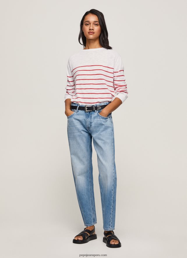 mujer jersey de algodón con estampado de rayas Pepe Jeans 44JTZ238 blanco - Imagen 1