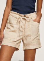 mujer pantalones cortos con cintura ajustable Pepe Jeans 44JTZ525 piedra - Imagen 3