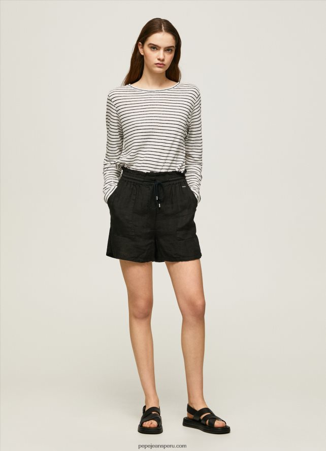 mujer pantalones cortos de lino con bolsa de papel Pepe Jeans 44JTZ489 negro - Imagen 1