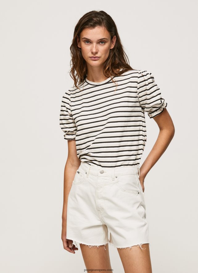 mujer playera a rayas con volantes en las mangas Pepe Jeans 44JTZ391 negro - Imagen 2