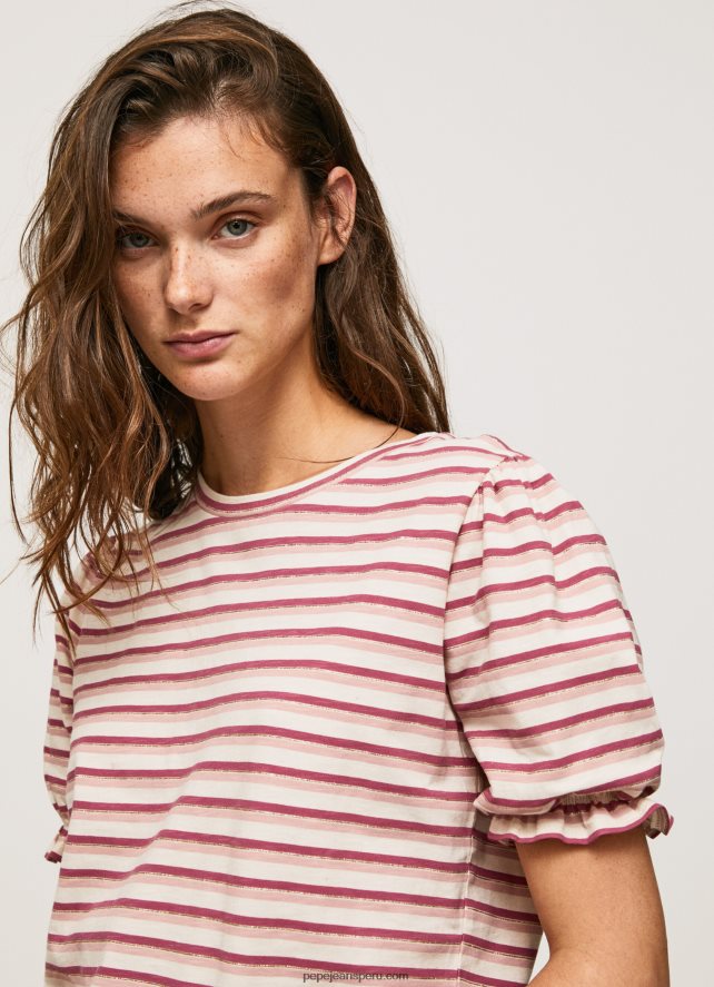 mujer playera a rayas con volantes en las mangas Pepe Jeans 44JTZ392 rubor oscuro - Imagen 3