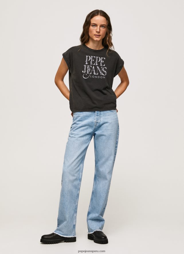 mujer playera con logo floral Pepe Jeans 44JTZ403 negro lavado - Imagen 2