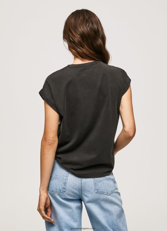 mujer playera con logo floral Pepe Jeans 44JTZ403 negro lavado - Imagen 4
