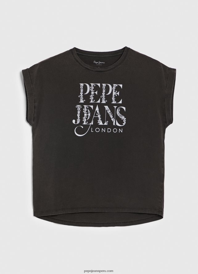 mujer playera con logo floral Pepe Jeans 44JTZ403 negro lavado - Imagen 5