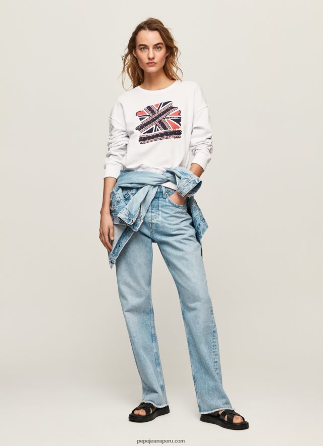 mujer suéter con estampado de bandera del Reino Unido Pepe Jeans 44JTZ266 blanco - Imagen 2
