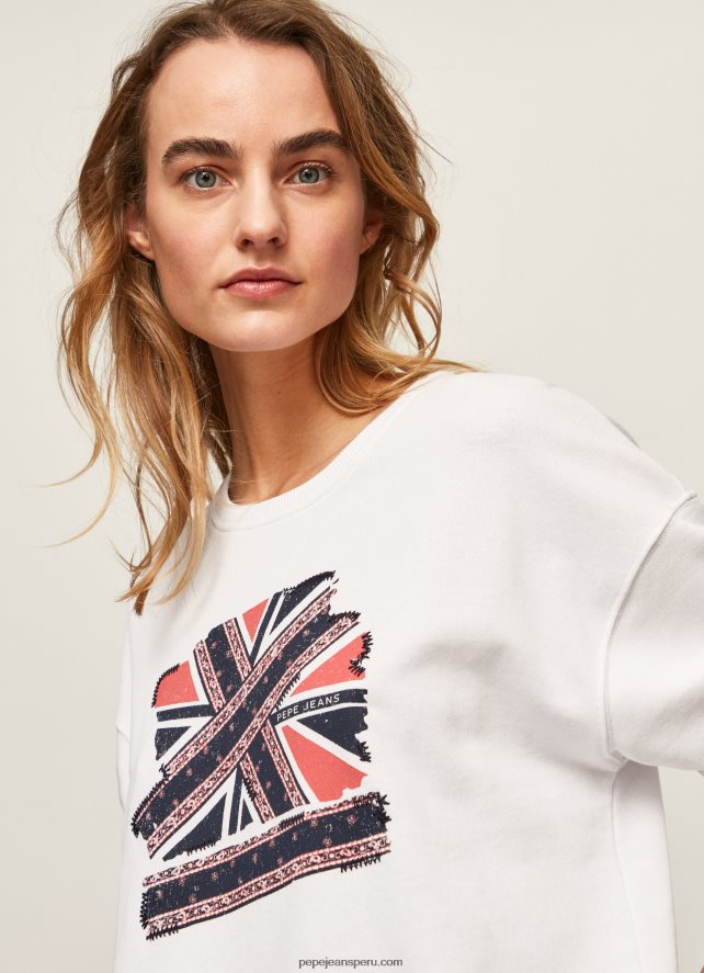 mujer suéter con estampado de bandera del Reino Unido Pepe Jeans 44JTZ266 blanco - Imagen 3