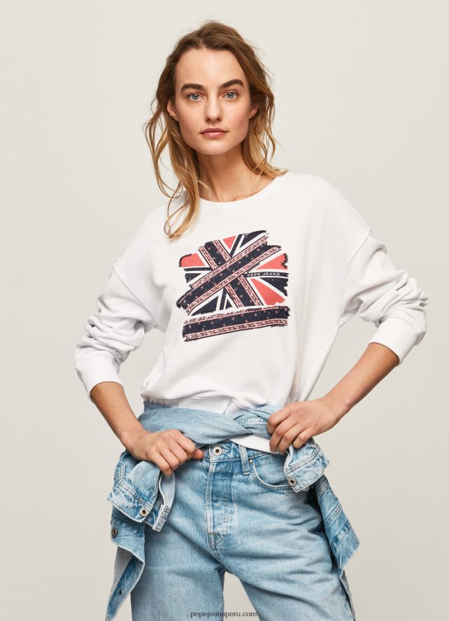 mujer suéter con estampado de bandera del Reino Unido Pepe Jeans 44JTZ266 blanco - Imagen 1