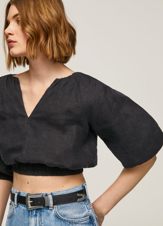 mujer top corto con cuello en V Pepe Jeans 44JTZ374 negro - Imagen 3