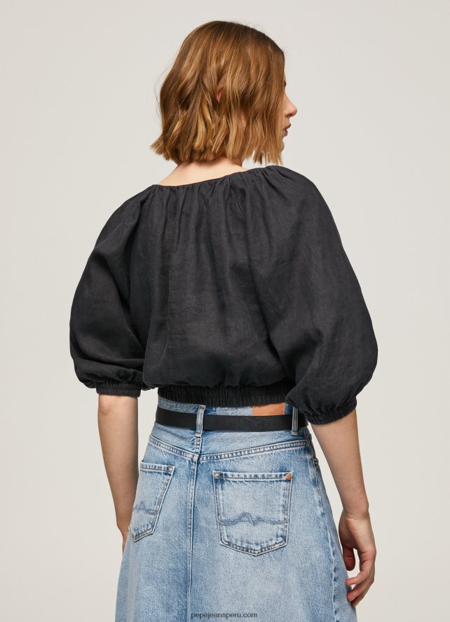 mujer top corto con cuello en V Pepe Jeans 44JTZ374 negro - Imagen 4