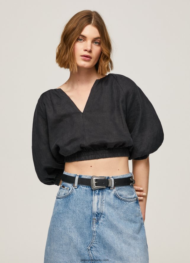 mujer top corto con cuello en V Pepe Jeans 44JTZ374 negro - Imagen 1