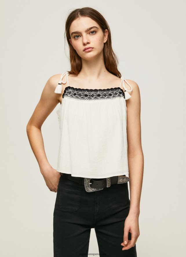mujer top de algodón con detalles de crochet Pepe Jeans 44JTZ335 mousse - Imagen 3