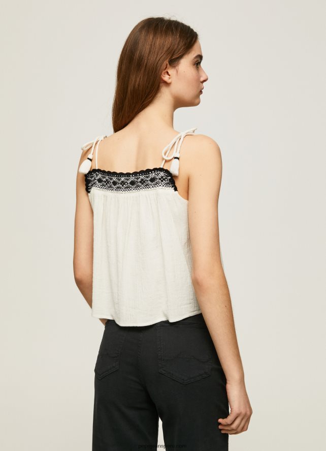 mujer top de algodón con detalles de crochet Pepe Jeans 44JTZ335 mousse - Imagen 4