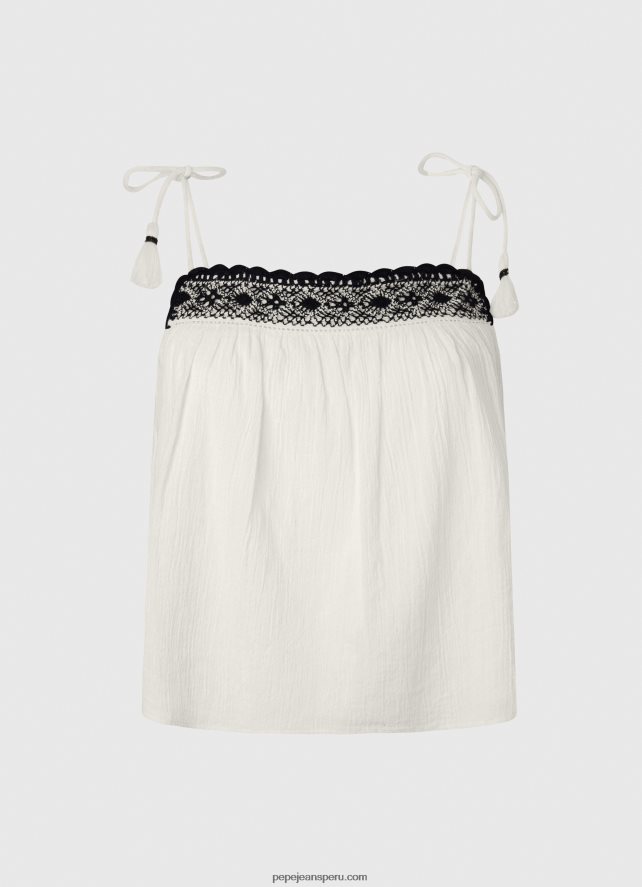 mujer top de algodón con detalles de crochet Pepe Jeans 44JTZ335 mousse - Imagen 5