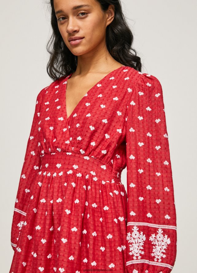 mujer vestido con detalles bordados Pepe Jeans 44JTZ216 estudio rojo - Imagen 3