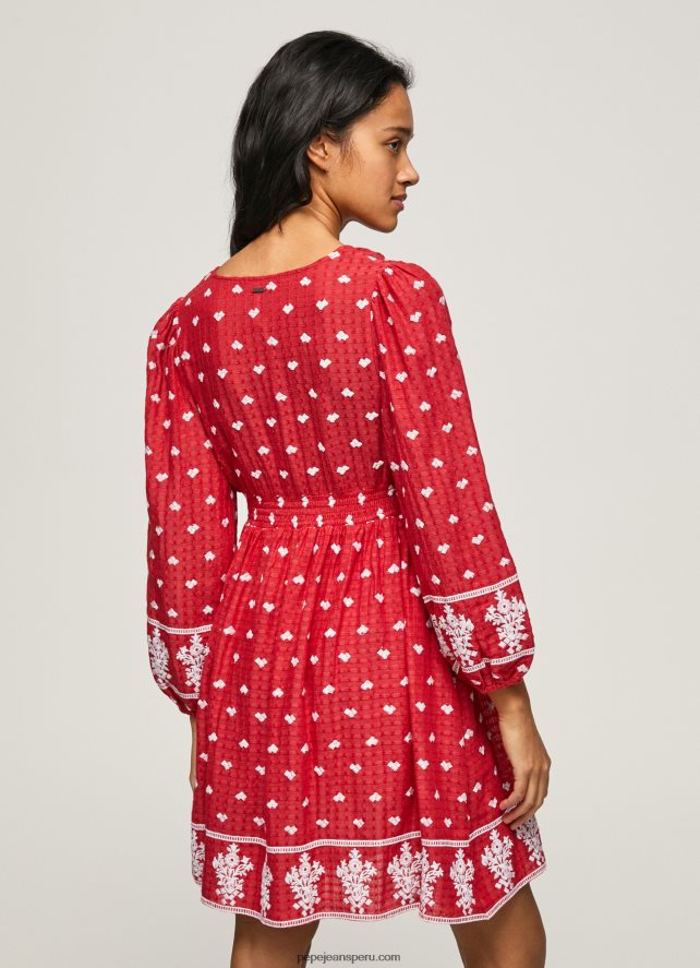 mujer vestido con detalles bordados Pepe Jeans 44JTZ216 estudio rojo - Imagen 4