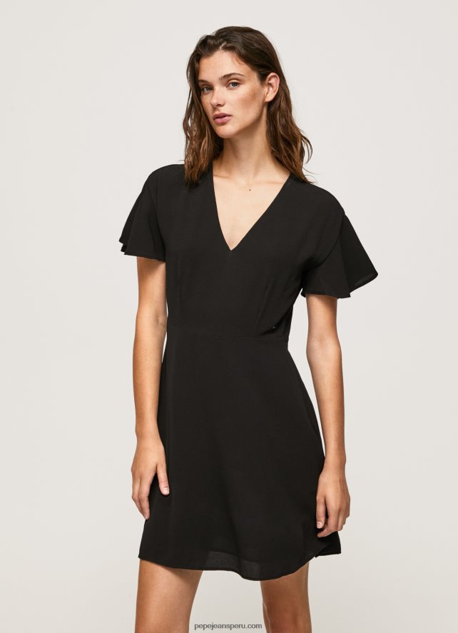 mujer_vestido_corto_con_cuello_en_v_pepe_jeans_44jtz195_negro.jpg mujer vestido corto con cuello en v Pepe Jeans 44JTZ195 negro - Imagen 1