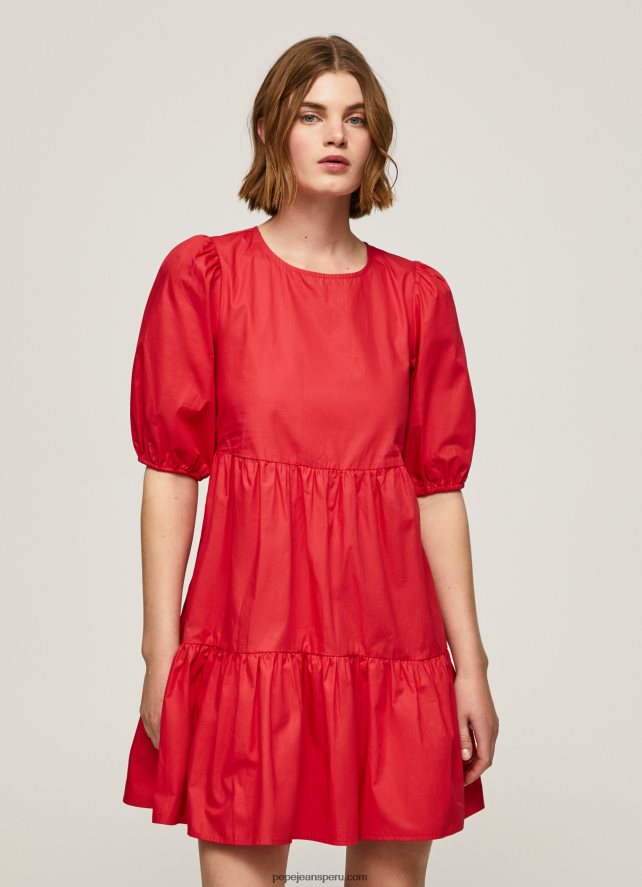 mujer vestido de popelina de algodón Pepe Jeans 44JTZ146 estudio rojo - Imagen 2