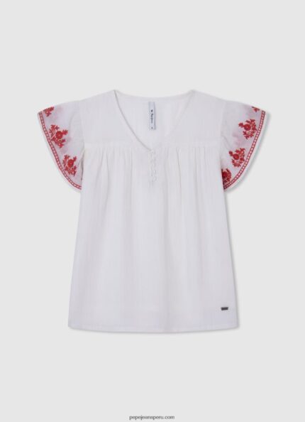 chica blusa con bordado gaulle Pepe Jeans 44JTZ1423 blanco