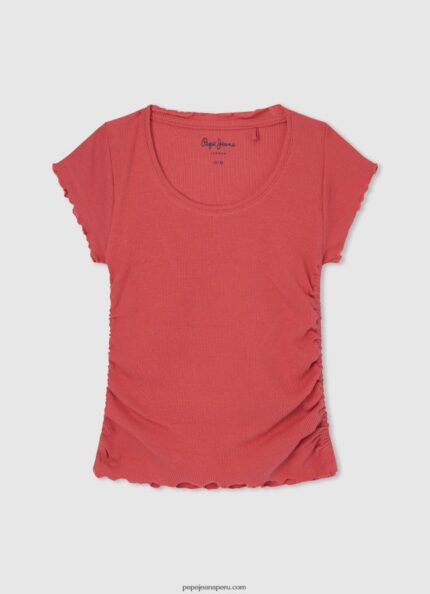 chica camisa de canalé con efecto ondulado Pepe Jeans 44JTZ1442 estudio rojo