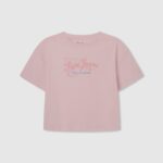 chica camiseta de algodón con hombros descubiertos Pepe Jeans 44JTZ1441 Rosa suave